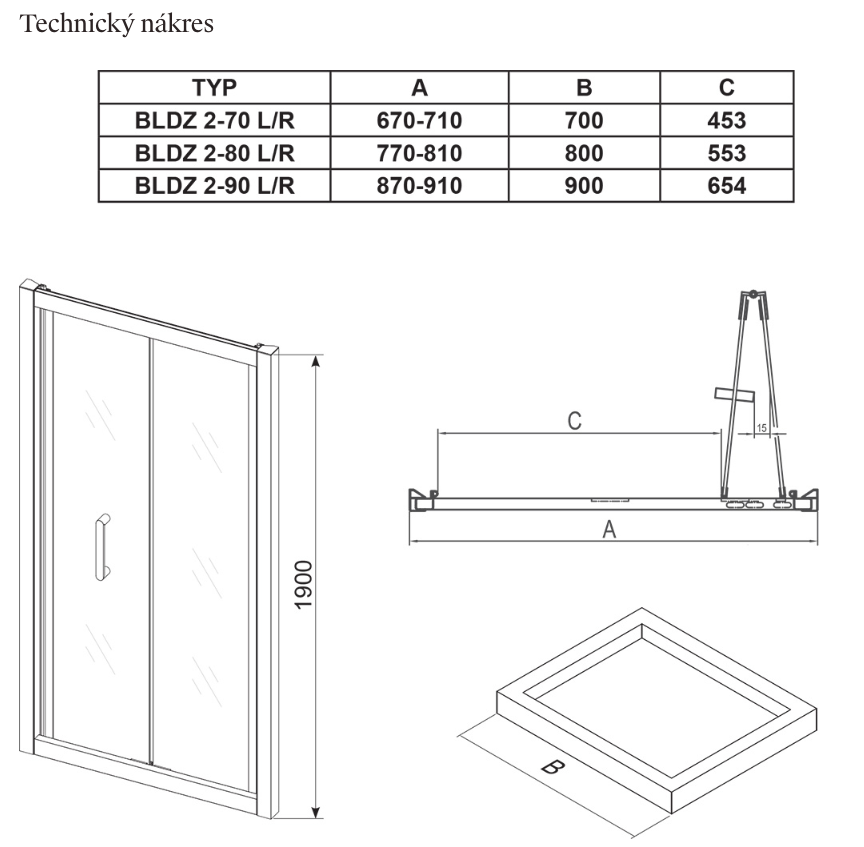 Sprchové dveře Blix BLDZ2-technicky-nakres